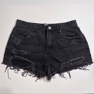Forever 21 Black Denim Style Ripped Shorts - Size 27